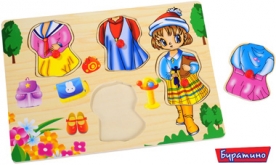 Детская деревянная рамка-вкладыш  Девочка с одеждой